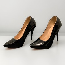 Black Patent Leather Stiletto Pumps with Pointed Toe Slip On for Women