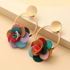 Elegant Boho-Chic Handcrafted Fabric Flower Dangle Earrings - Mixed Colors