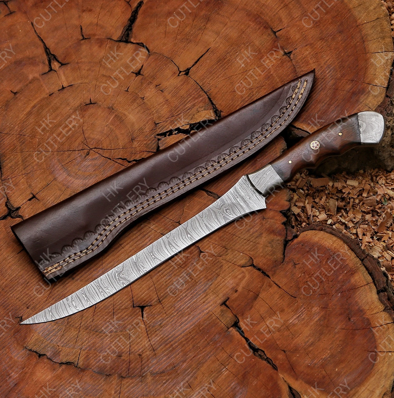 Damascus Steel Fillet Knife 13″ – Flexible Fish Filleting Tool, Non-Slip Handle
