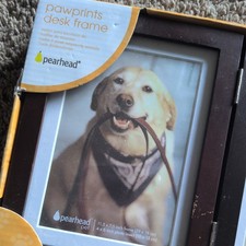 Pearhead Pet Dog Cat Pawprints Memory Keepsake Photo Frame Wood Box 10" x 8" NEW