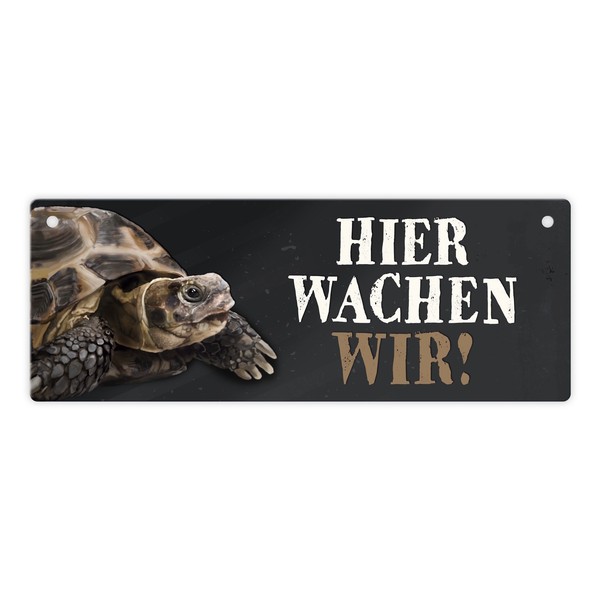 Metallschild Mit SchildkröTe Motiv Und Spruch: Hier Wachen Wir! TüRschild-image