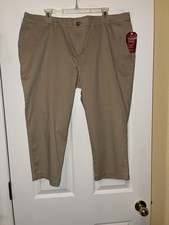 Women's Faded Glory Capri Pants Size 18 Khaki Chino Flat Front Tan