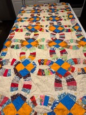 Vintage Double Wedding Ring Quilt Top 72x88 Handmade Antique