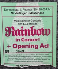 RAINBOW BIGLIETTO SINDELFINGEN 07.02.1980 DEEP PURPLE