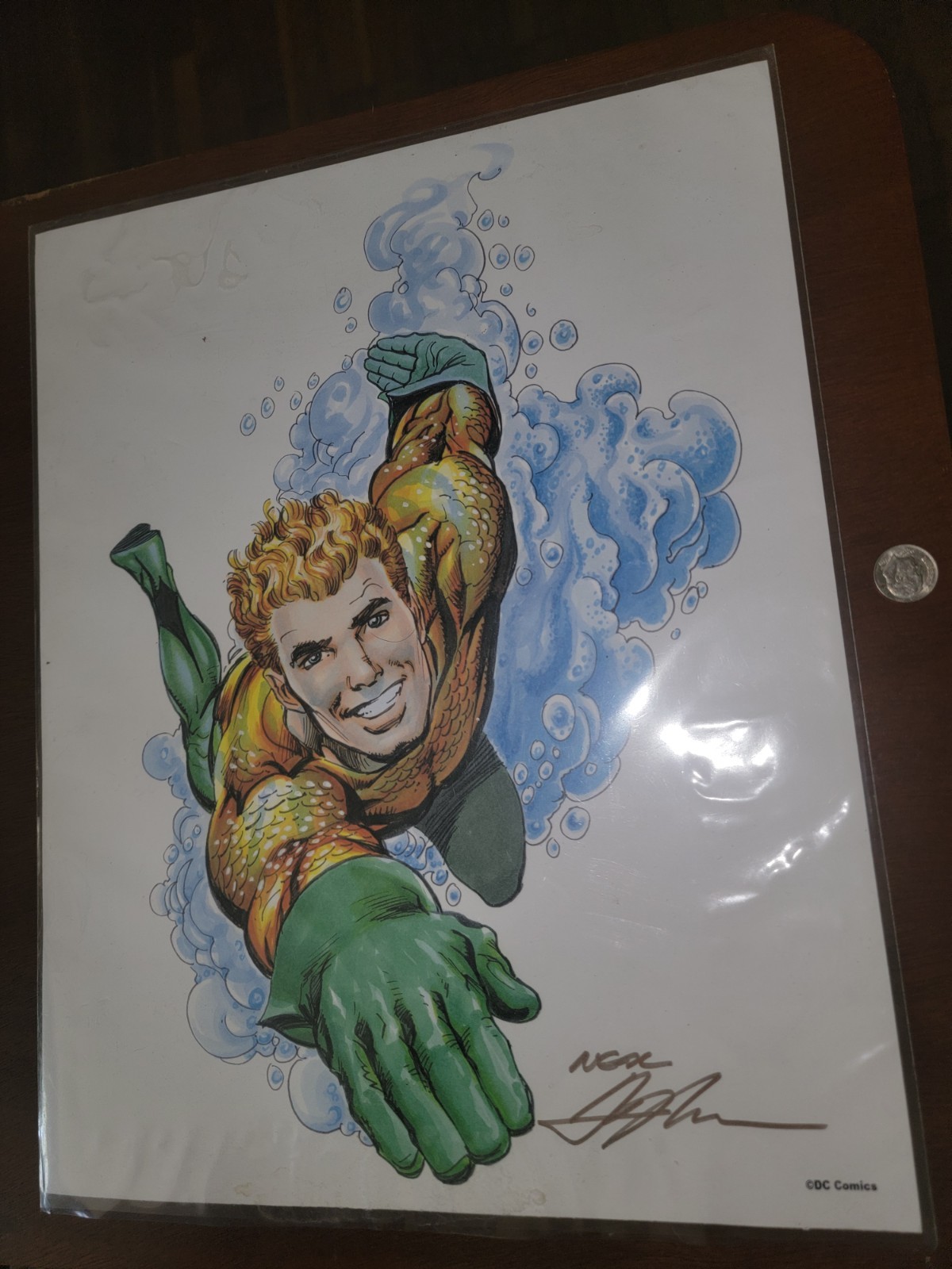 DC AQUAMAN ART PRINT 11"x14" Signed NEAL ADAMS AUTOGRAPH WITH COA