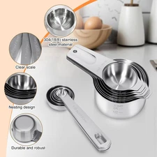 Measuring Cups and Spoons Stainless Steel Set of 13 Heavy Duty Stackable Metal