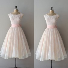 Lace Wedding Dresses Sleeveless Elegant with Belt Pink Short Bridal Gowns
