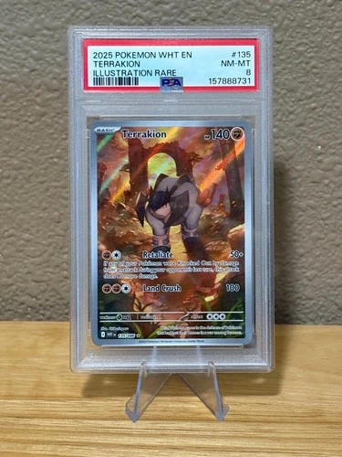 2025 POKEMON WHITE FLARE TERRAKION ILLUSTRATION RARE 135/086 #135 PSA 8