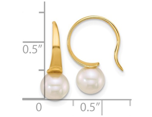 14K Yellow Gold Freshwater Cultured Pearl (6-7mm) Dangle Earrings - Picture 2 of 3