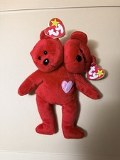 Rare Ty Beanie Babies Double the Love Two-Headed Red Bear Plush with Pink Heart