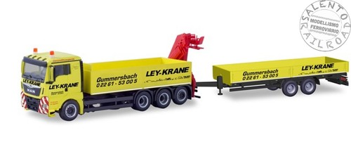 Herpa 310741 camion MAN TGX XL con gru e rimorchio "LEY-KRANE"- 1:87 H0 | Zustand: Nuovo