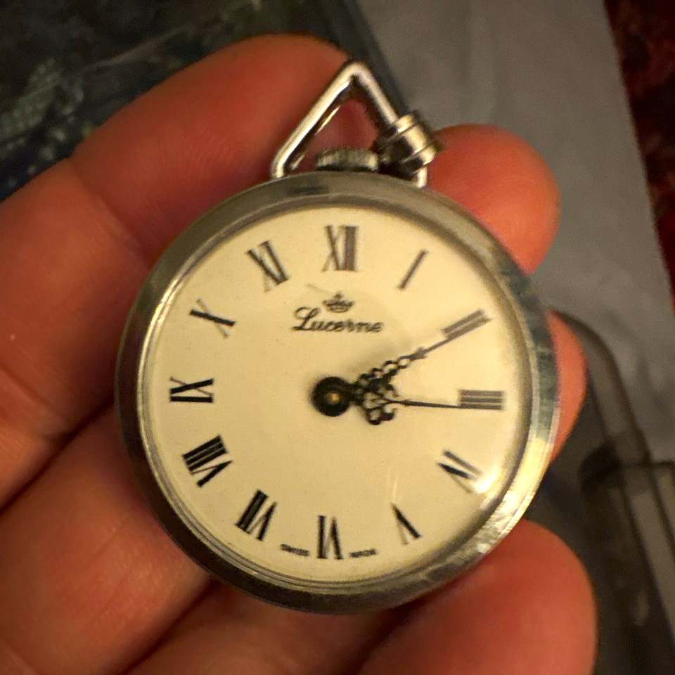 Pokit Romal Lucerne Vintage Quartz Pocket Watch Cameo Open Face Roman Numerals ...