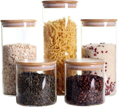 LEAVES and TREES Y Stackable Kitchen Canisters Set, Pack of 5 Clear Glass Food S