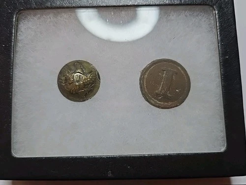 1 Nondug Civil War Eagle Infantry, and 1 dug Confederate I Coat Button