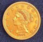Civil War 1861 $2.50 Liberty Head Gold Quarter Eagle Coin - Strong Luster