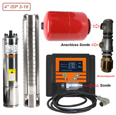 Hochwertige  4'' ISP Edelstahl Tiefbrunnenpumpe 230V - 10bar - 4980L/h + Inverter