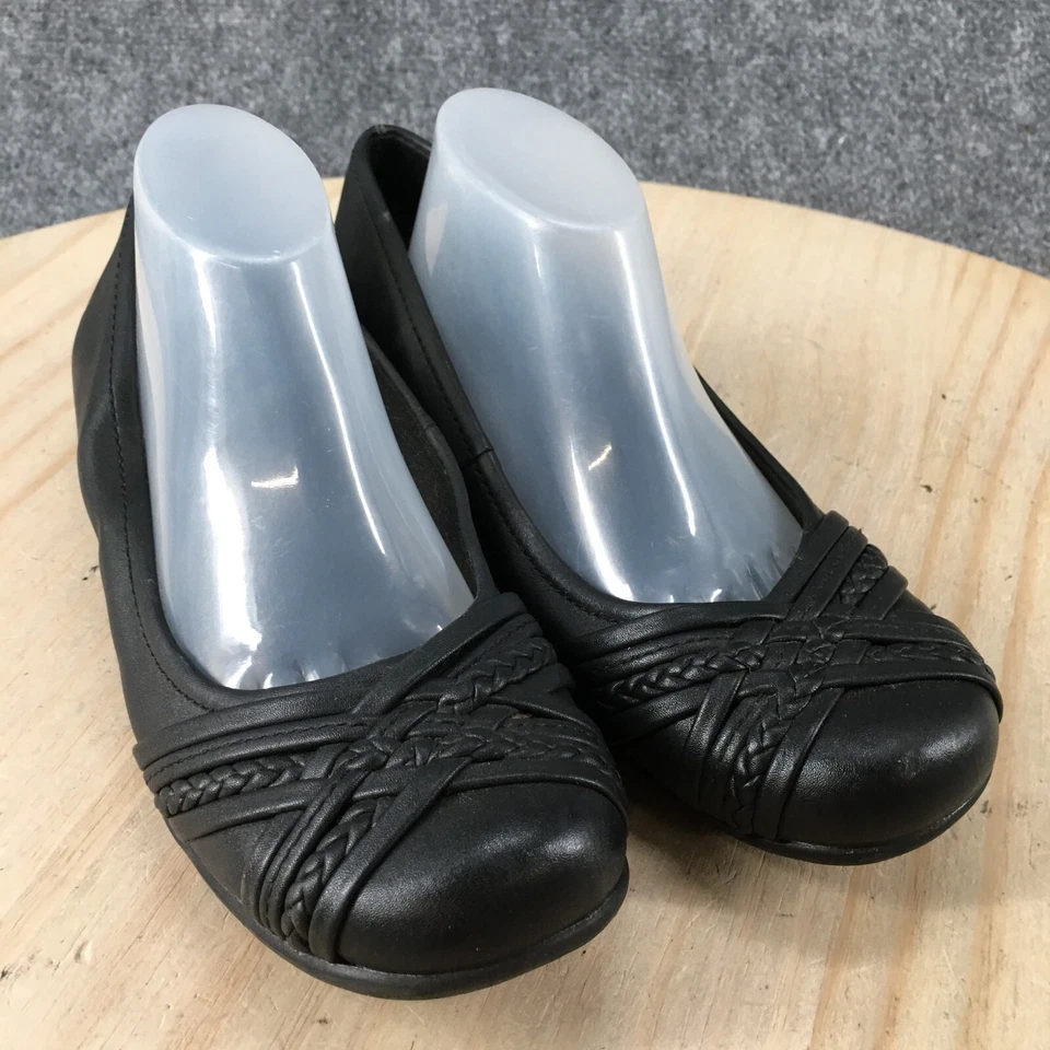 Zapatos planos de ballet Yuu para mujer 6,5 M Gail negros de imitación de cuero informales sin cordones bajos Foto 3 de 4