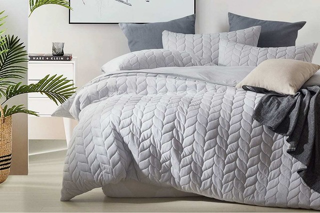 Gioia Casa Quilted Jersey Quilt Cover Queen Light Grey For Sale