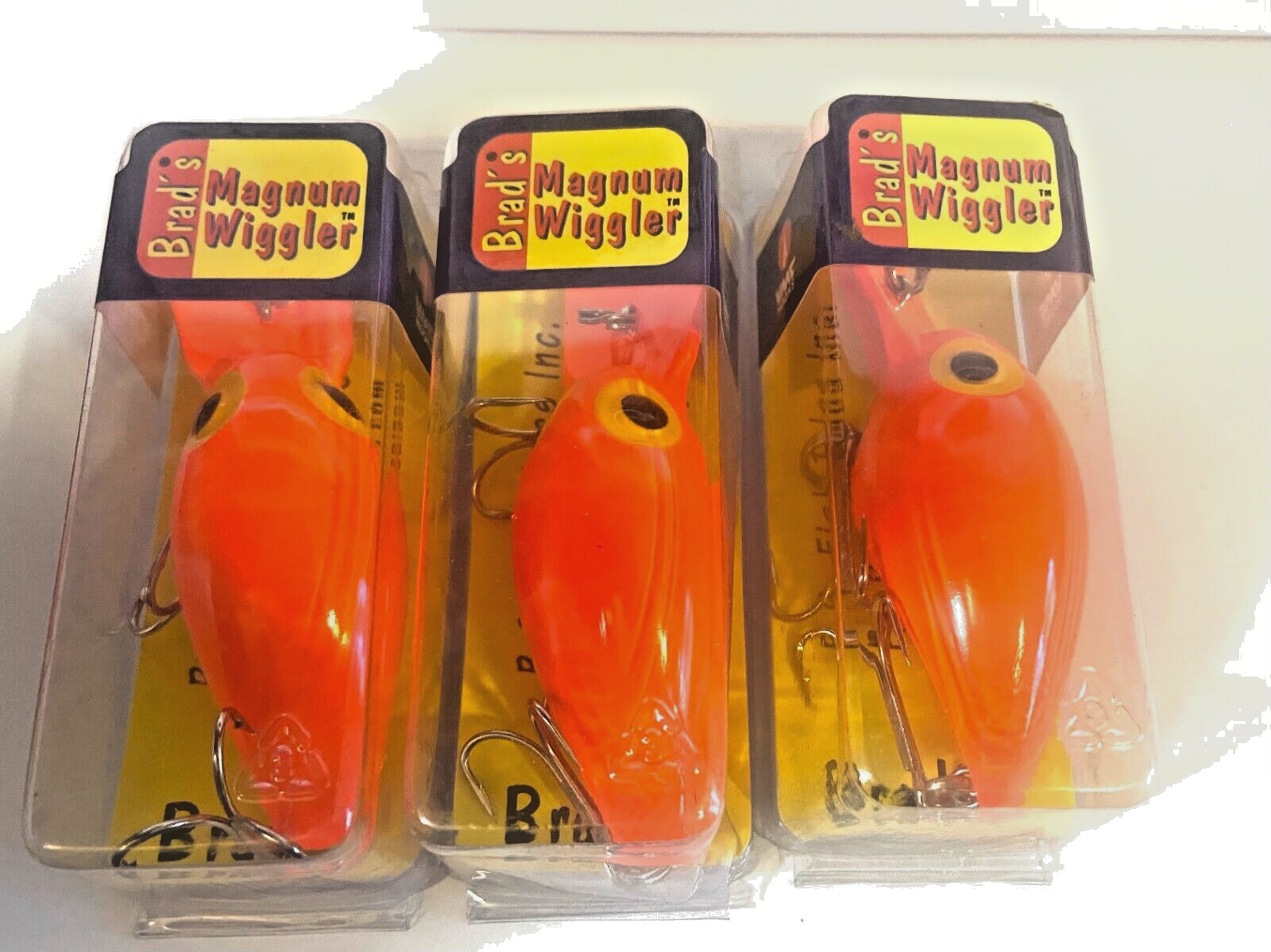 Brad's Magnum Wiggler Vintage Fluorescent Orange Sealed in Box Lot of Three