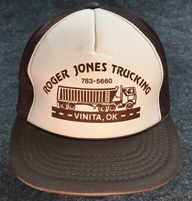 Vintage 1980s Roger Jones Trucking Cap Snap Mesh Trucker Hat Vinita Oklahoma