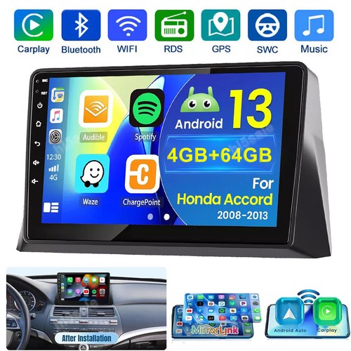For Honda Accord 8 2008-2013 10" Android 13 Carplay Car Stereo GPS FM Radio 64GB