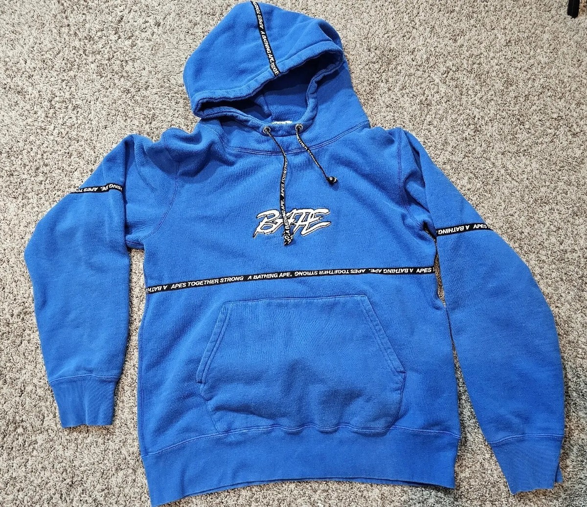 BAPE A BATHING APE BLUE LOGO TAPE PULLOVER HOODIE LARGE | eBay
