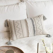 Decorative Lumbar Throw Pillow Cover 12x20 Rectangular Boho 12" x 20" Gray