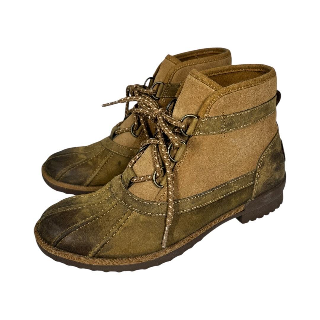 UGG Greda Duck Boots 8 Brown Waterproof Winter Leather Suede 
