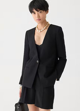 NWT J.Crew 268 Women's Alfie collarless blazer in city crepe, Black, Sz 4
