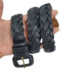 Vintage 80's Joan  David Leather Belt XS 28" Black Braided Dimple Texture 1"