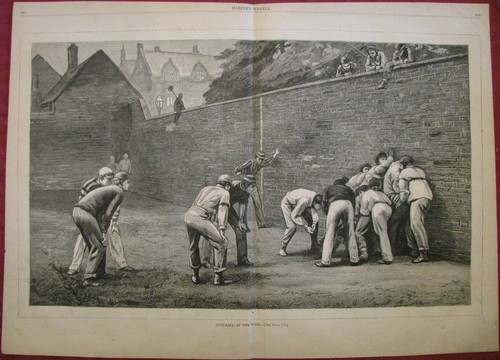 FOOTBALL AT THE WALL ETON COLLEGE BERKSHIRE FOLIO GRANDE, HARPER’S SEMANAL 1876 - Imagen 2 de 2