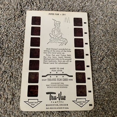 Vintage Tru-Vue 3D film cards: 1950s Walt Disney Peter Pan D-6