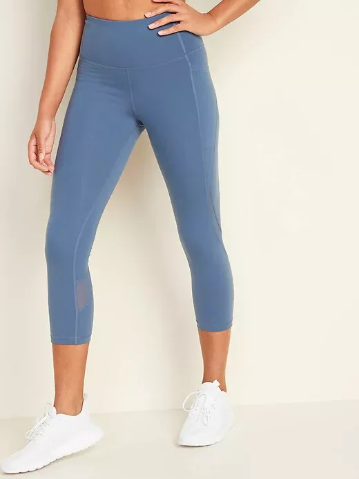 High-Waisted Elevate Side-Pocket Mesh-Trim Compression Crops For Women