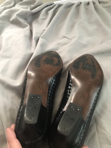 vintage 80s arpeggios heels Black Woven Leather Upper 7.5M “Denise” 1 Inch Heel - Picture 4 of 12