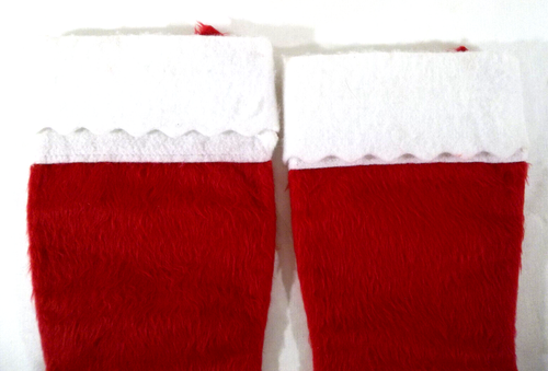2 Christmas Plush 18 1/2" and 17" Christmas Stockings with Hangers - Picture 6 of 7