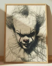 PENNYWISE IT DRAWING PRINT PORTRAIT SKETCH 8" x 10" HALLOWEEN HORROR WALL ART