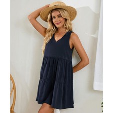 Women's Summer Sleeveless Dress Casual Loose Flowy Swing Shift Dress Tank Top US