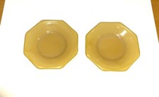 2 Vintage Akro Agate Butterscotch Plates 3.5" Mustard Yellow Slag Glass Tea Set