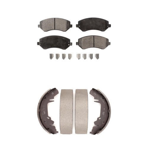 Front Rear Semi-Metallic Brake Pads Drum Shoe Kit For Dodge Grand Caravan Town & - Picture 1 of 4