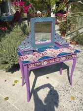 coiffeuse art deco habillée wax camëu rose/mauve - miroir pivotant