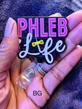 Phlebotomist ID, Retractable Reel ID Badge Holder. Tech badge reel.