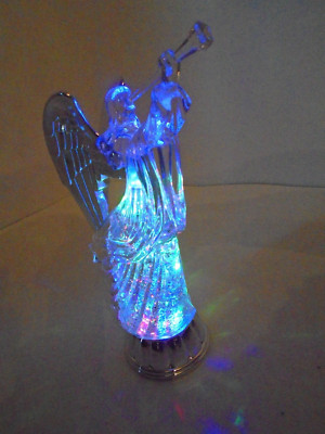 Angel Statue with Trumpet 12'' LED Acrylic Lighted Figurine Color changing swirl