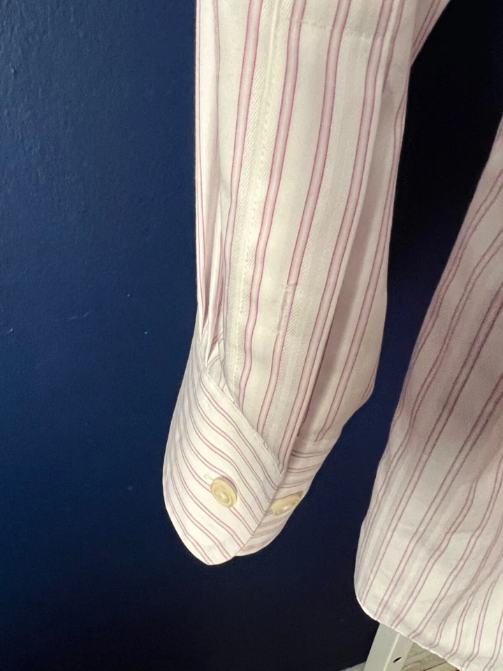 Joseph Abboud коллекции хлопок элитный мужчин платье рубашка розовый/белый в полоску Sz16-34 - Изображение 4 из 4