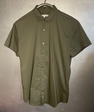 Parke Ronen S/S Button Up Shirt Green Mens Large Made in USA Cotton Blend