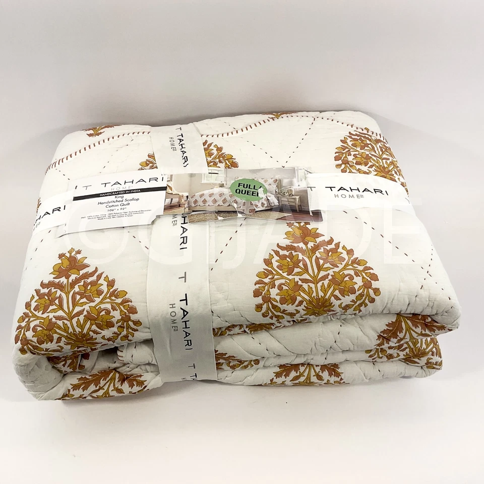 Tahari King 尺寸 100% 棉手工缝绒棉被 106 英寸 x 92 全新 — 第 2/4 张图片