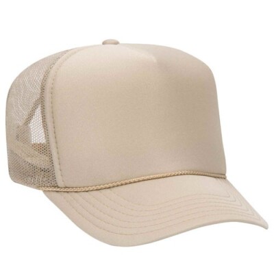 NEW KHAKI CREAM MESH TRUCKER HAT SNAPBACK 5 PANEL HIGH CROWN  display picture 1