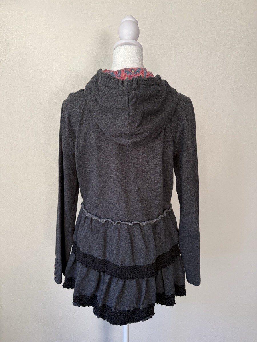 Matilda Jane Wise And Wonderful Hoodie Jacket Tiered Ruffled Dark Gray Size Med View 2