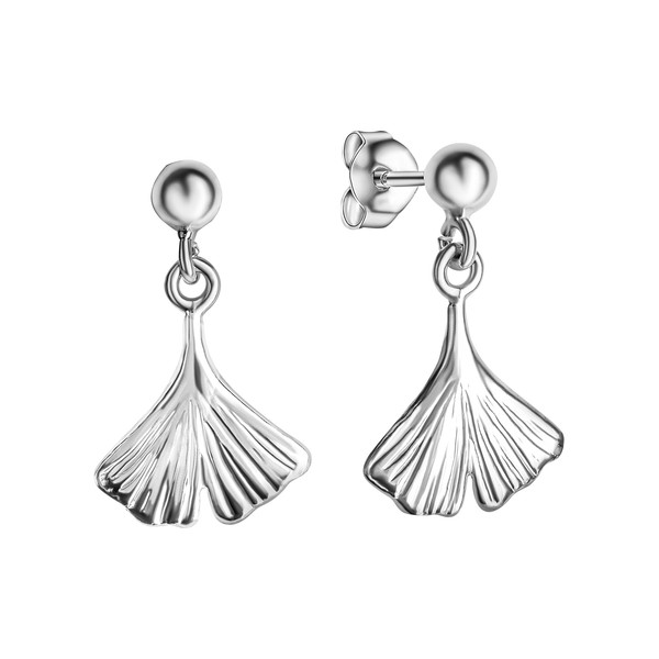 Ohrring OhrhäNger 925 Sterling Silber Weiß Glanz Poliert Motiv Blatt Ginkgo V-image