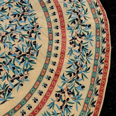 French Provence  Round Tablecloth Blue Yellow Olive Floral Country  65 