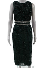 Mac Duggal Women Sheath Green Midi Dress Sleeveless Crew Neck Size 2